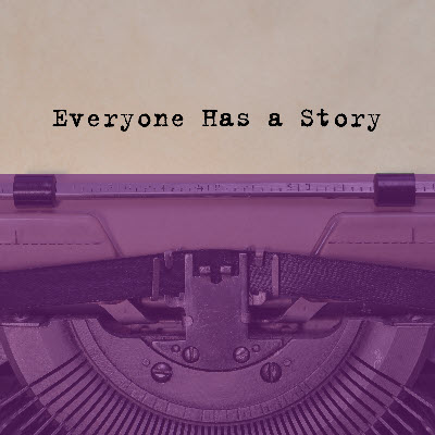 Old fashioned typewriter with the words "Everyone has a story"